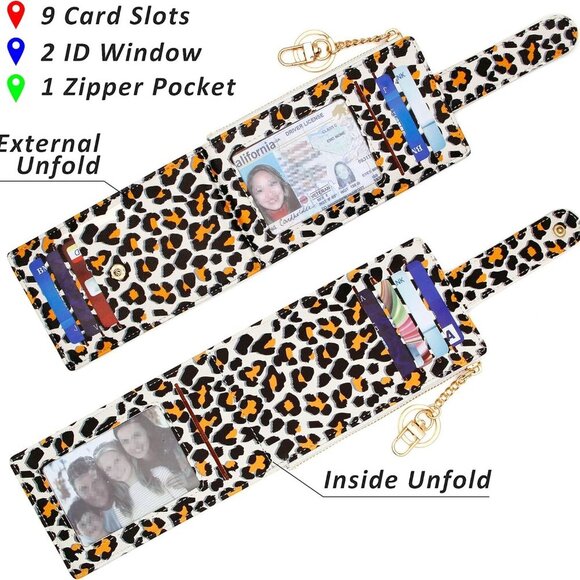 RFID Card Holder Wallet for Women Faux Leather Slim Bifold with Zipper - Picture 4 of 7